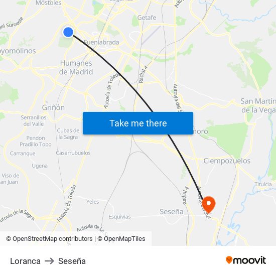 Loranca to Seseña map