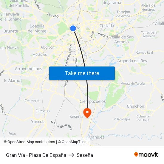 Gran Vía - Plaza De España to Seseña map