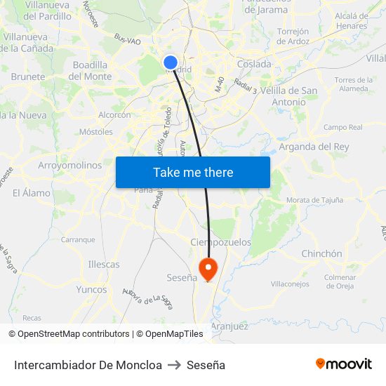 Intercambiador De Moncloa to Seseña map