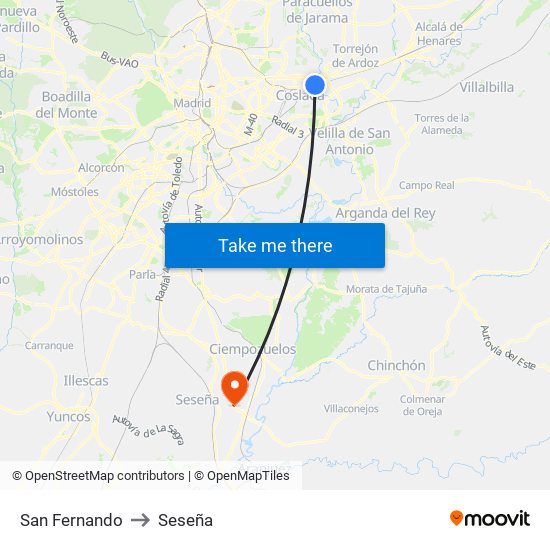 San Fernando to Seseña map