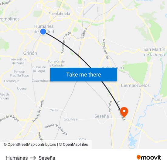 Humanes to Seseña map