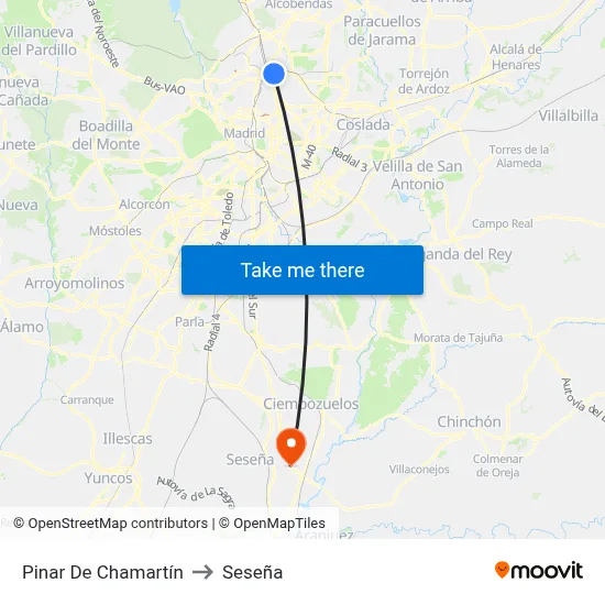 Pinar De Chamartín to Seseña map