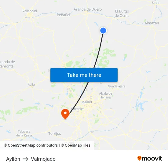 Ayllón to Valmojado map