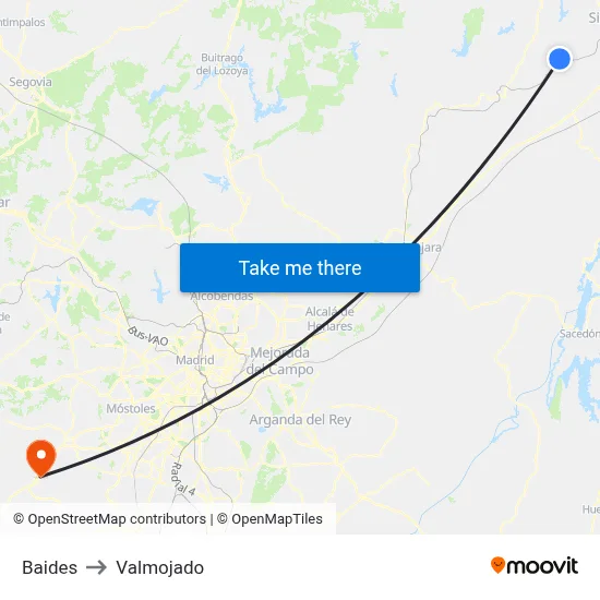 Baides to Valmojado map