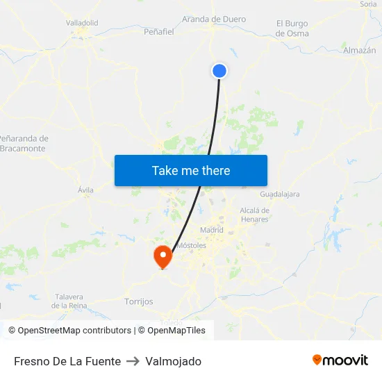 Fresno De La Fuente to Valmojado map