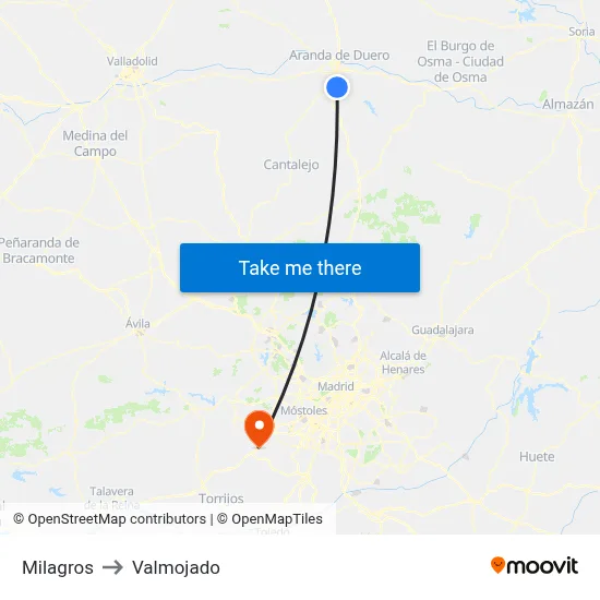 Milagros to Valmojado map