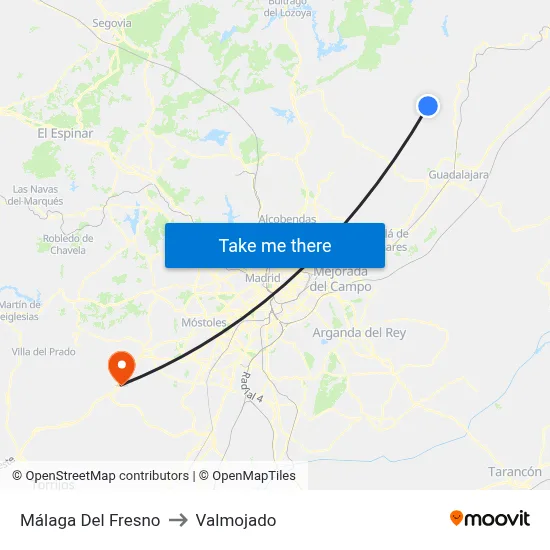 Málaga Del Fresno to Valmojado map