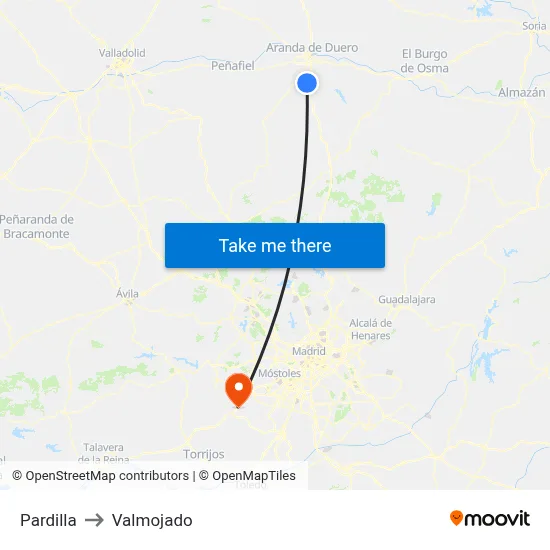 Pardilla to Valmojado map