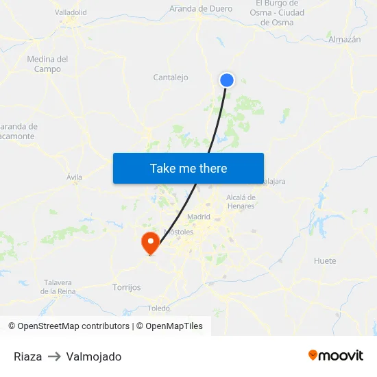 Riaza to Valmojado map
