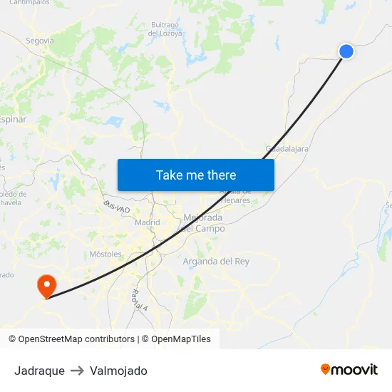 Jadraque to Valmojado map
