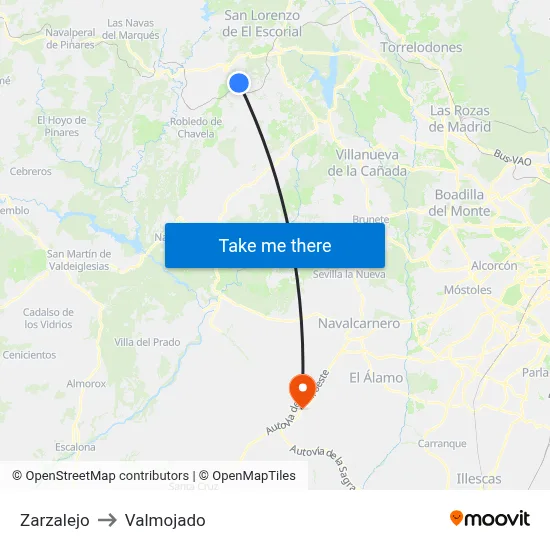 Zarzalejo to Valmojado map