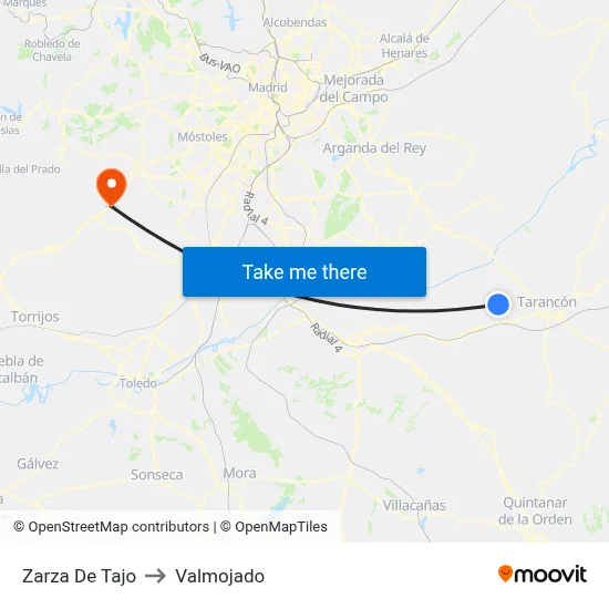 Zarza De Tajo to Valmojado map