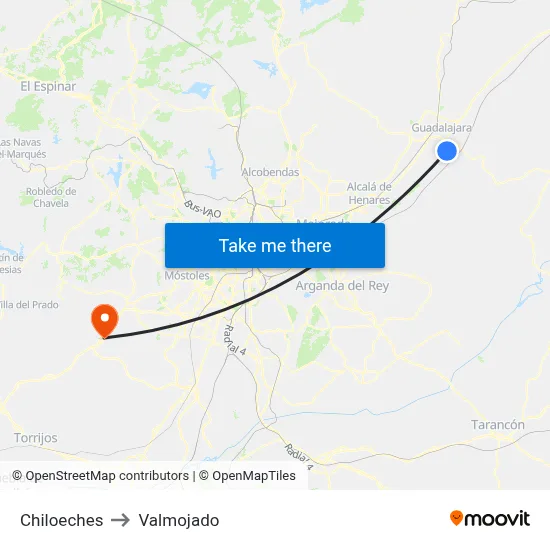 Chiloeches to Valmojado map
