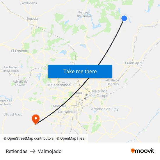 Retiendas to Valmojado map