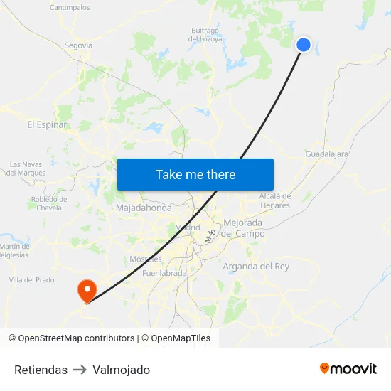 Retiendas to Valmojado map