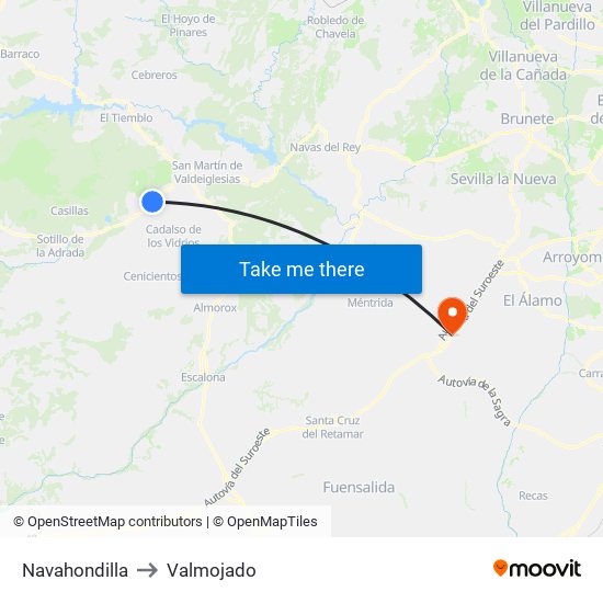 Navahondilla to Valmojado map