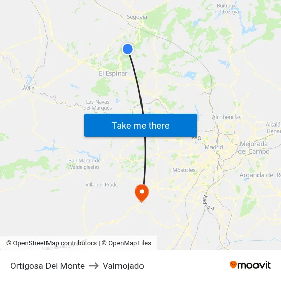 Ortigosa Del Monte to Valmojado map