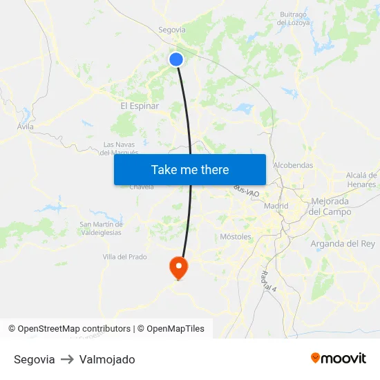 Segovia to Valmojado map