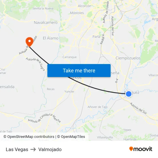 Las Vegas to Valmojado map