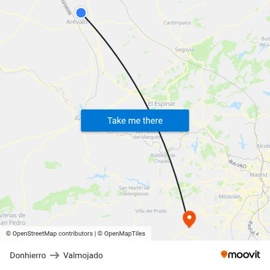 Donhierro to Valmojado map