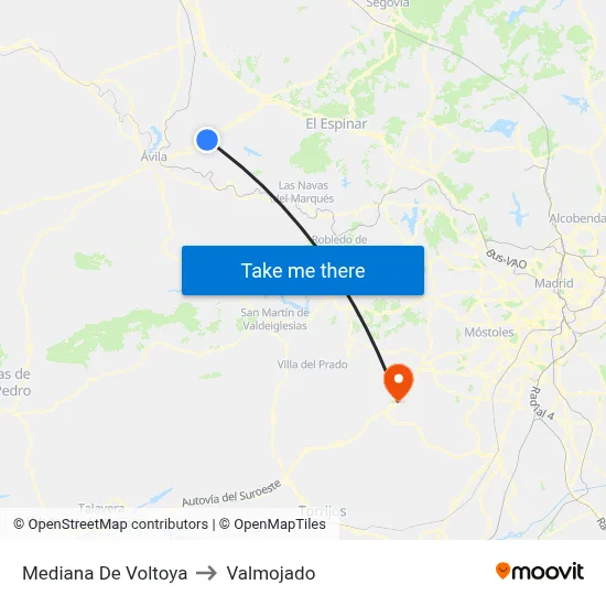 Mediana De Voltoya to Valmojado map