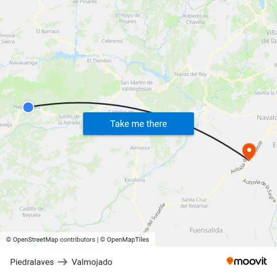 Piedralaves to Valmojado map