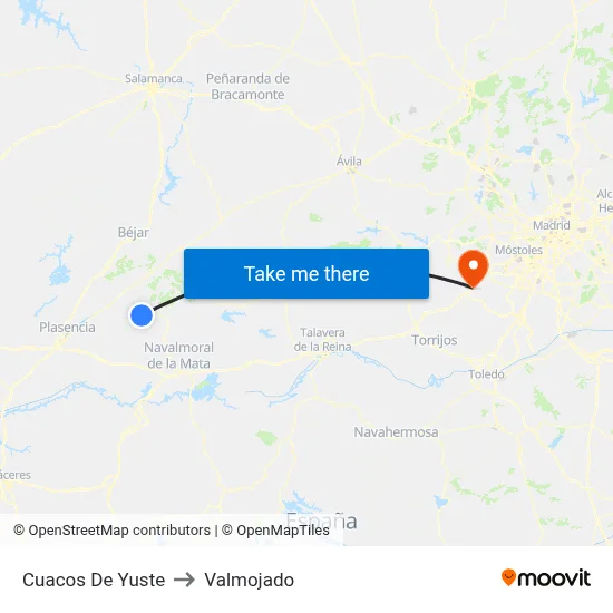Cuacos De Yuste to Valmojado map