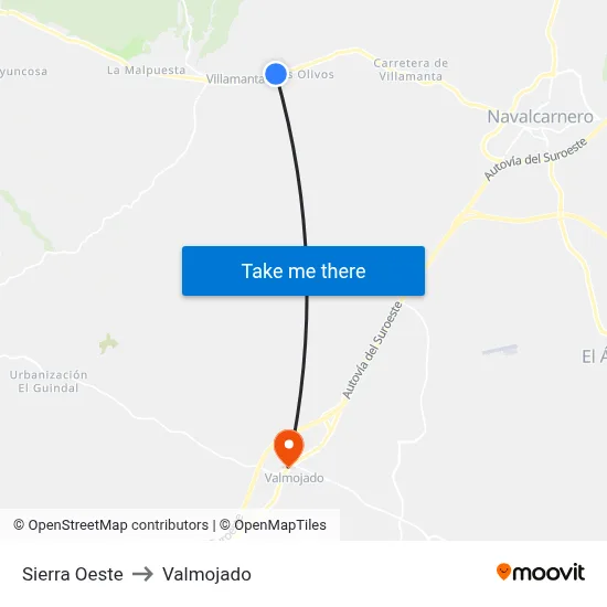 Sierra Oeste to Valmojado map
