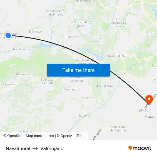 Navalmoral to Valmojado map