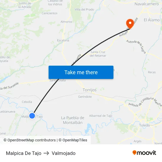 Malpica De Tajo to Valmojado map