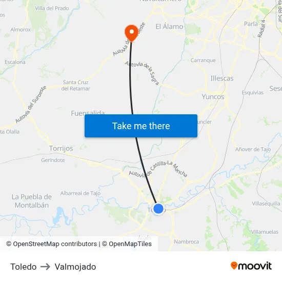 Toledo to Valmojado map