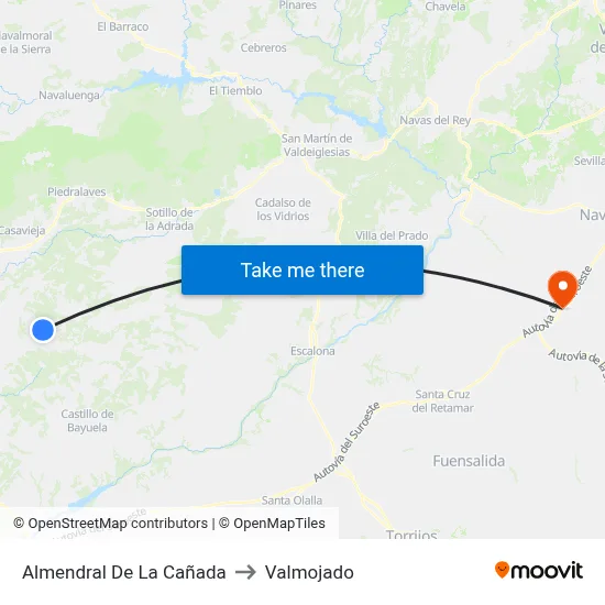 Almendral De La Cañada to Valmojado map