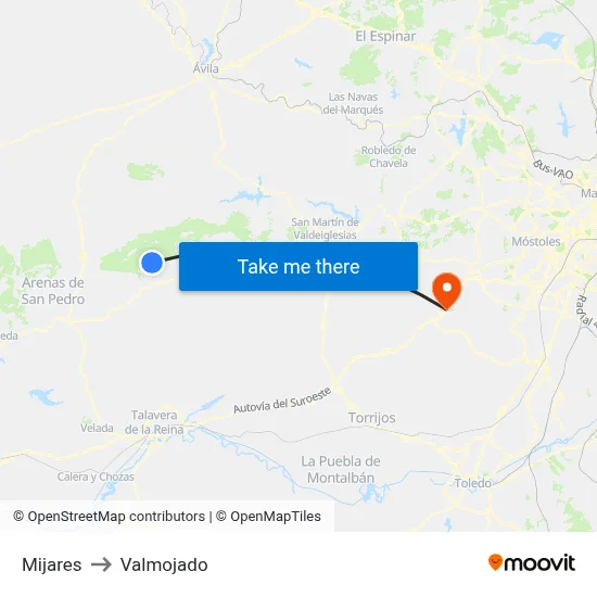 Mijares to Valmojado map