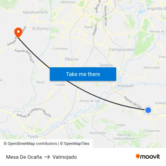 Mesa De Ocaña to Valmojado map