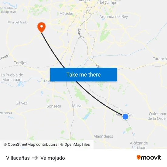 Villacañas to Valmojado map