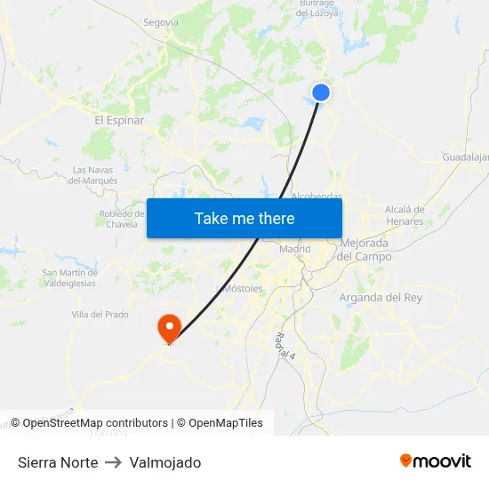Sierra Norte to Valmojado map