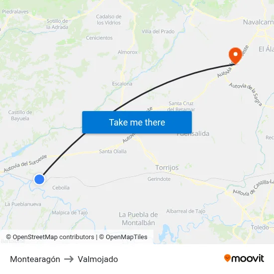 Montearagón to Valmojado map