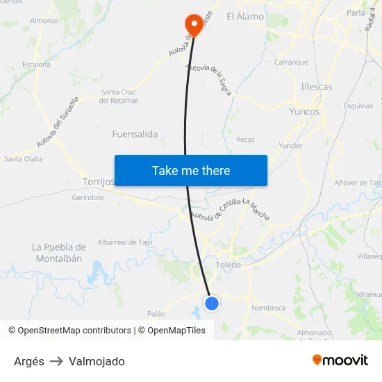 Argés to Valmojado map