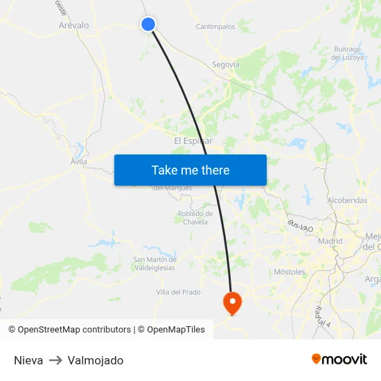 Nieva to Valmojado map