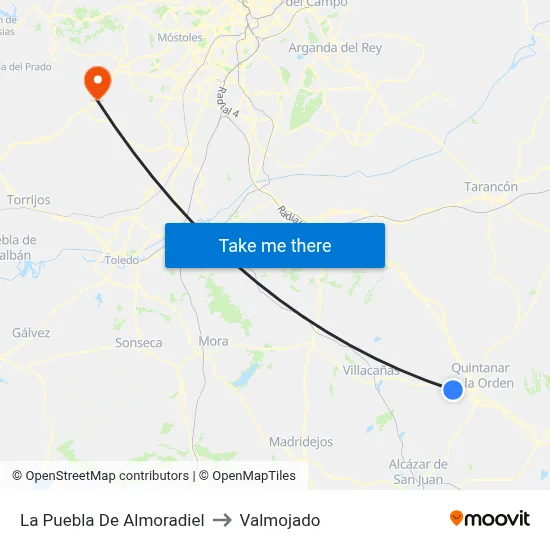 La Puebla De Almoradiel to Valmojado map