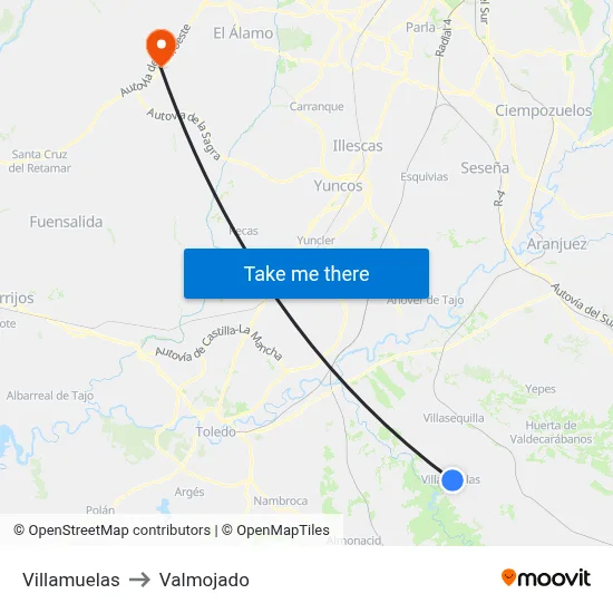 Villamuelas to Valmojado map