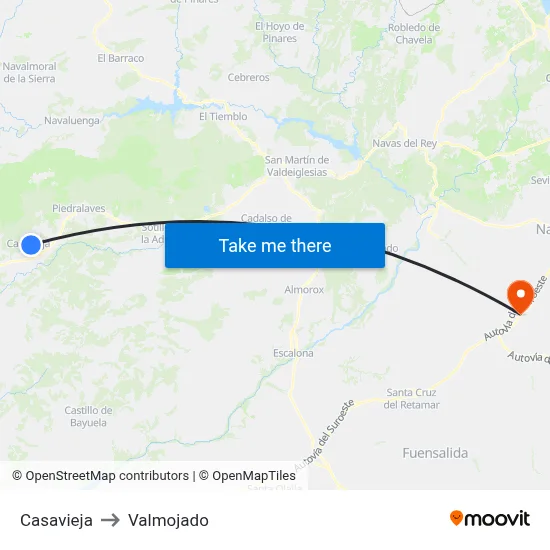 Casavieja to Valmojado map