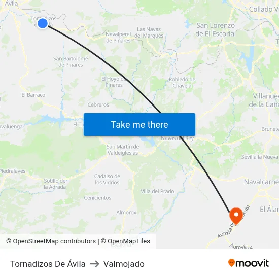 Tornadizos De Ávila to Valmojado map