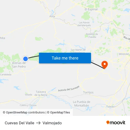 Cuevas Del Valle to Valmojado map