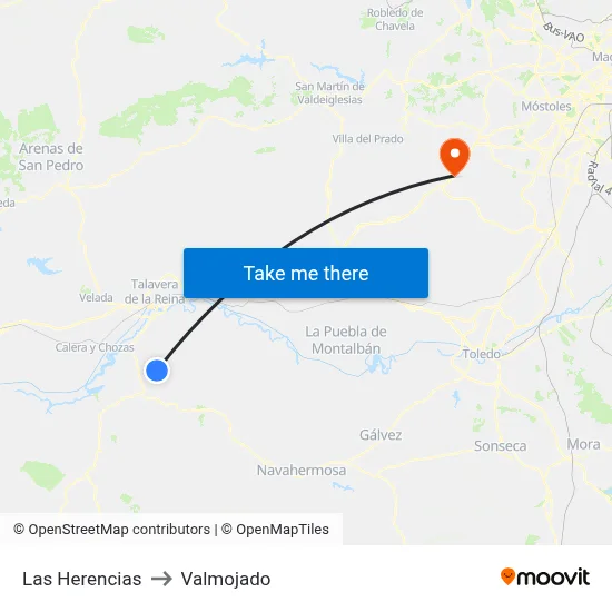 Las Herencias to Valmojado map