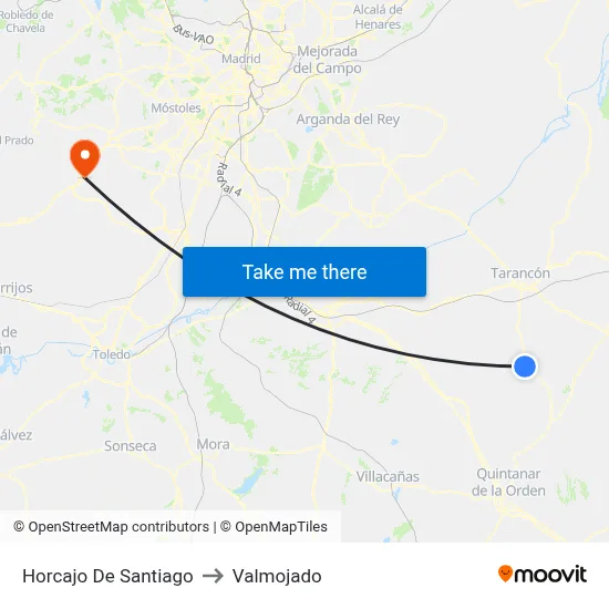 Horcajo De Santiago to Valmojado map