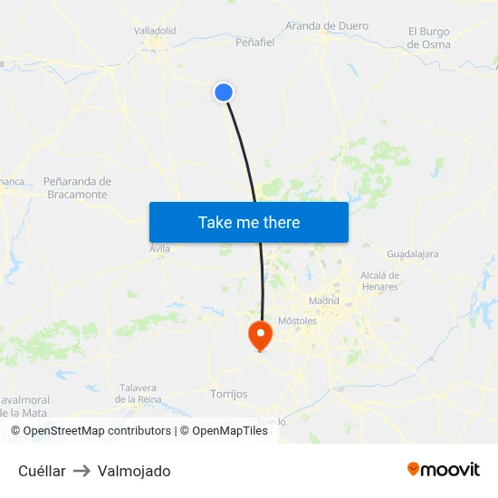 Cuéllar to Valmojado map