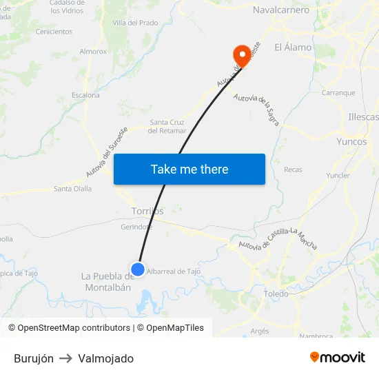 Burujón to Valmojado map