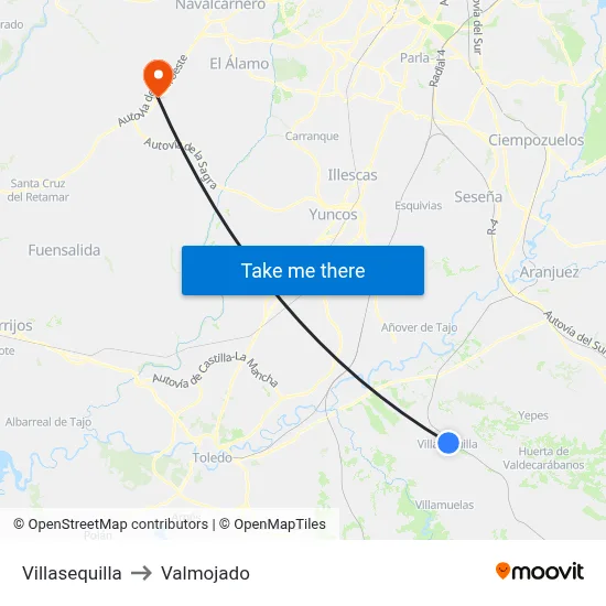 Villasequilla to Valmojado map