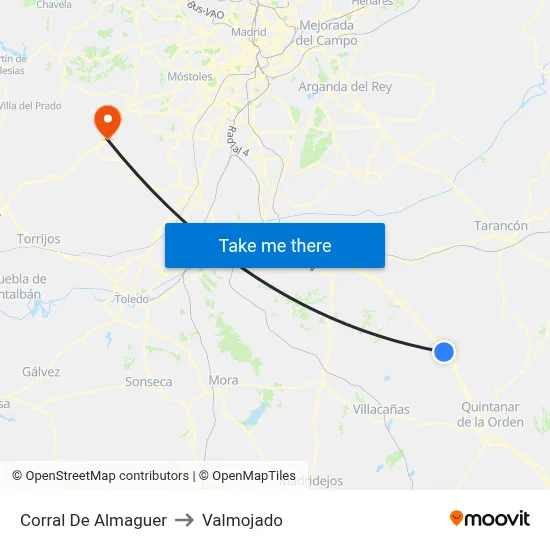 Corral De Almaguer to Valmojado map